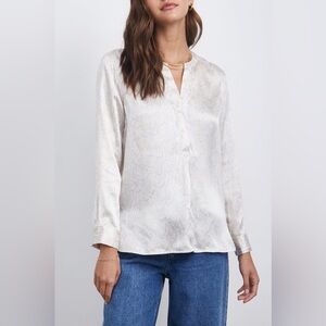 RAILS Pearl Top 100% Silk Boa Cream Snakeskin Print Blouse Size Small